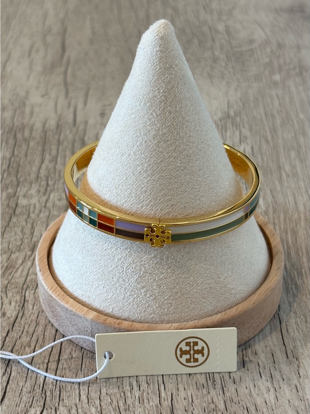Tory Burch Gold Bracelet with Pastel Multi-Color Enamel